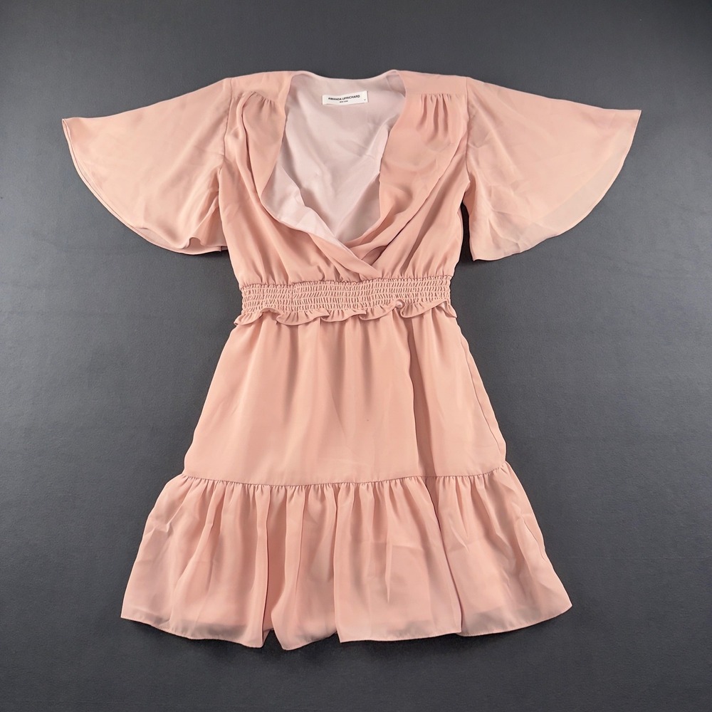 Amanda Uprichard Abilene Dress Blush Pink Smocked Ruffle Mini XS